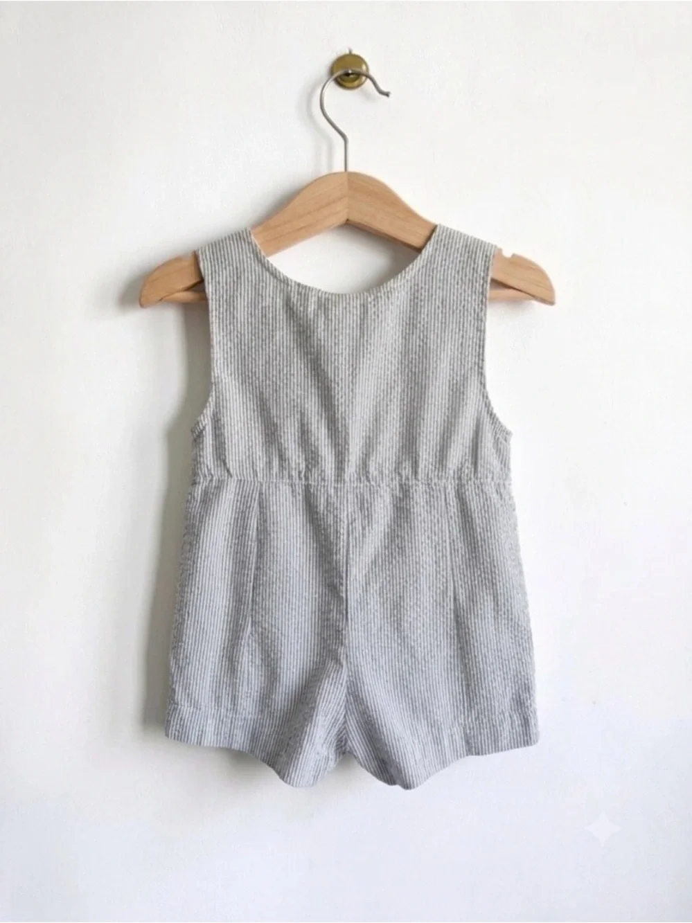 Vintage Baby Paris Seersucker Smocked Romper - Train Embroidery, 6-9 months